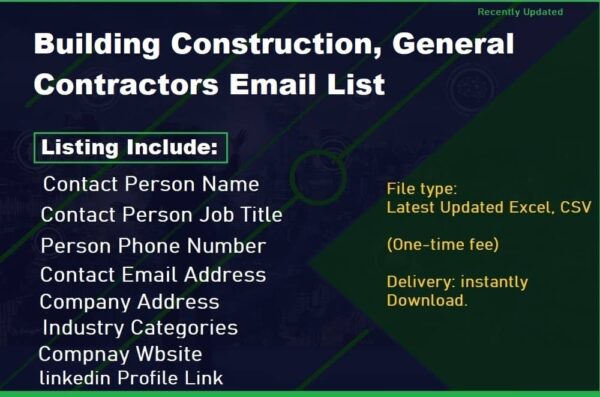 Building Construction, General Contractors Consumer Email List