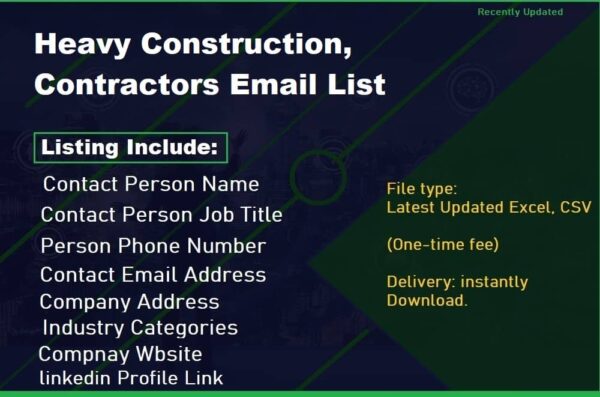 Heavy Construction, Contractors Consumer Email List