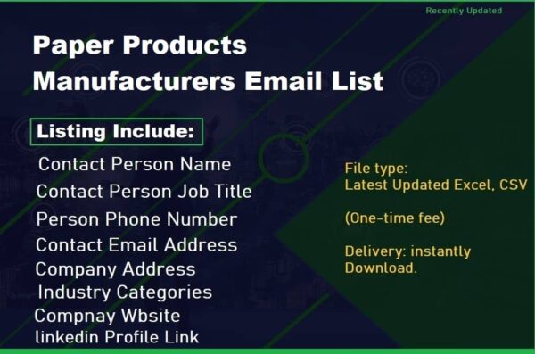 Paper Products Manufacturers Consumer Email List